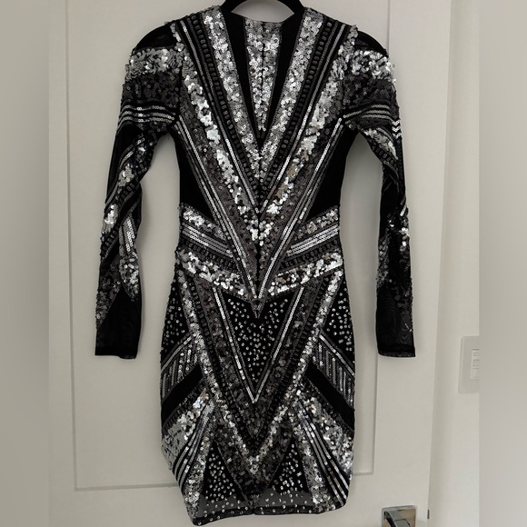 NWOT Express Black Sequin V-Neck Dress - Picture 4 of 5